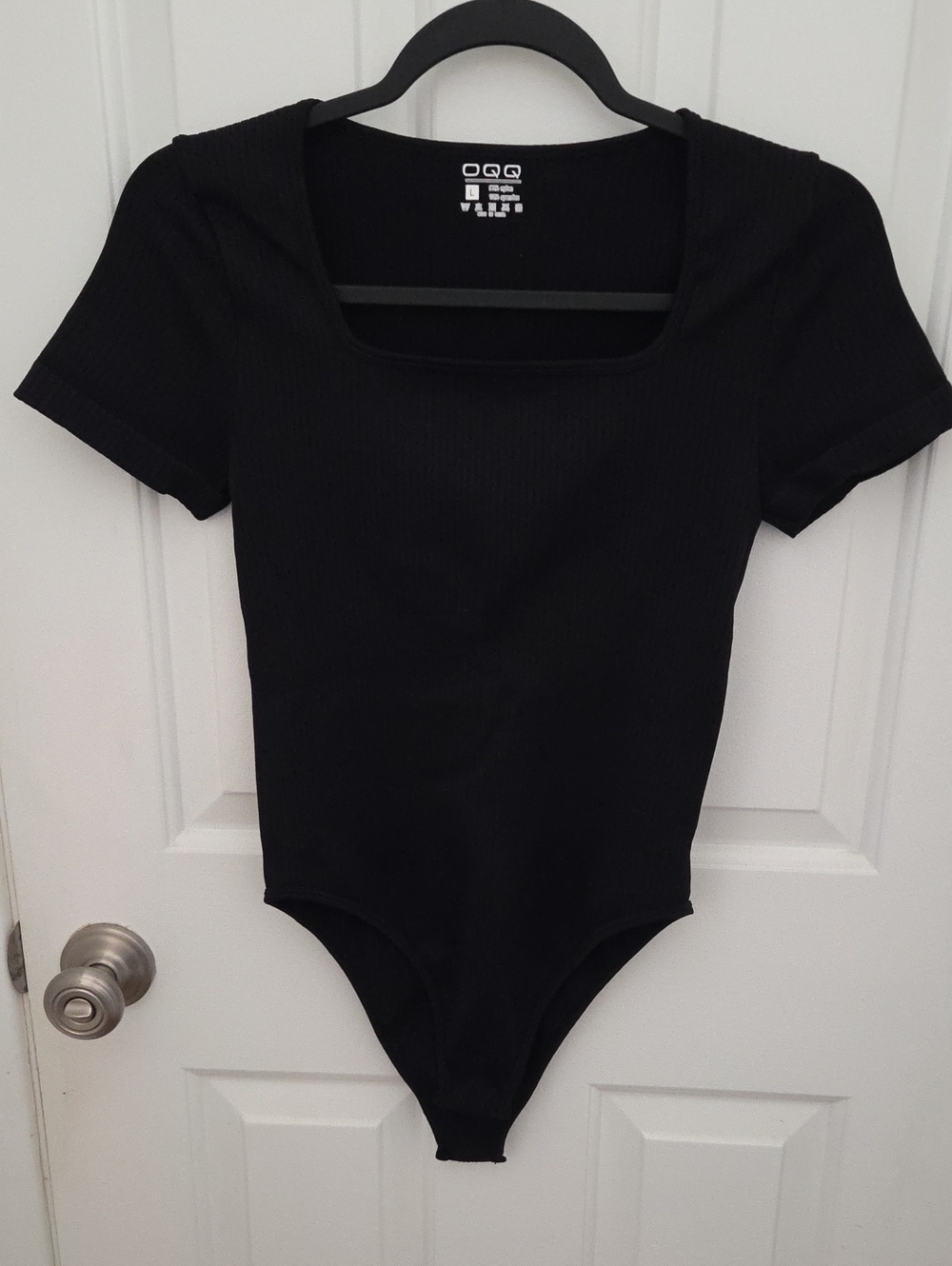 Black Ribbed Square-Neck Bodysuit - Women Fits like Medium or Small